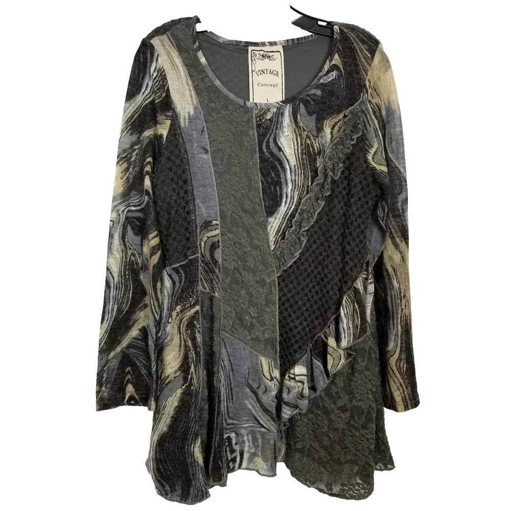 VINTAGE Concept Women's Patchwork  Top Blouse Sz L Artsy Boho‎ Lagenlook